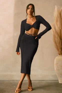 Women'S Fall/Winter Pleated Lace Up Tight Fitting Bodycon Long Skirt -Women Fashion Shop 0f8ade5dd7feddf0