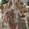 Fall Women V-Neck Long Sleeve Printed Loose Maxi Dress -Women Fashion Shop 0fa7dbe61db54042