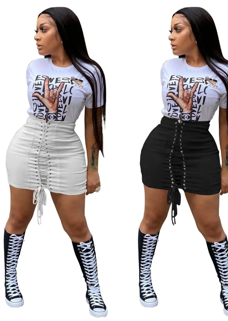 Summer Black Lace-Up High Waist Tight Mini Skirt 5 Summer Black Lace-Up High Waist Tight Mini Skirt - Image 3