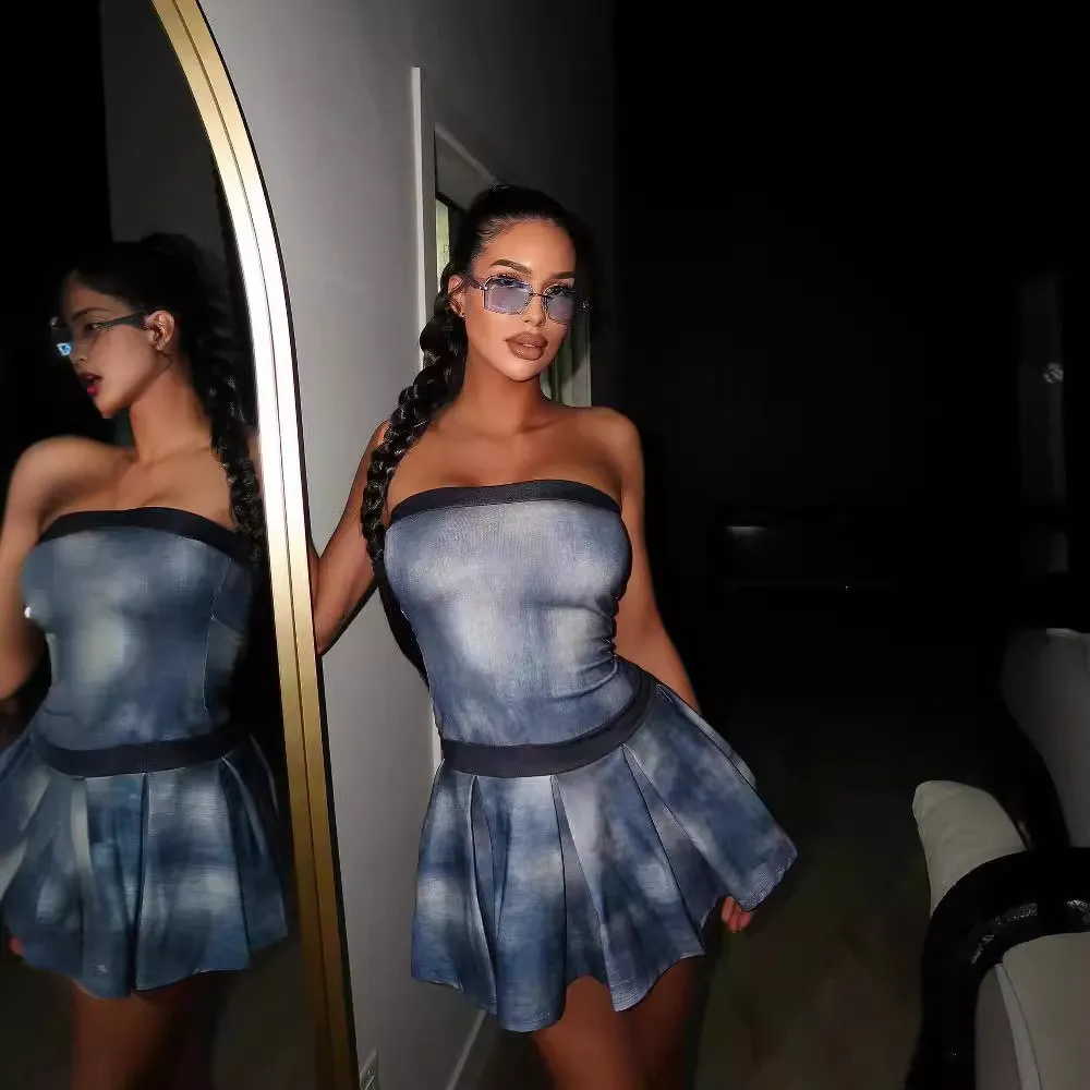 Summer Women Tie-dye Print Strapless Dress 12 Summer Women Tie-dye Print Strapless Dress - Image 10