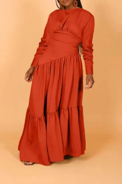 Women's Solid Color Long-Sleeved Pleated Loose Dress -Women Fashion Shop 111c225d203ca2cb