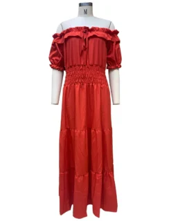 Spring Women's Fashion Chic Off Shoulder Short Sleeve A-Line Long Dress -Women Fashion Shop 1125a3d62d4e3337