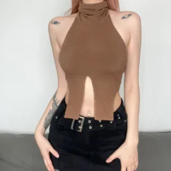 Pure Color High Collar Sexy Strapless Top Hollow Slit Knitting Short Vest 22 Pure Color High Collar Sexy Strapless Top Hollow Slit Knitting Short Vest -Women Fashion Shop 1197c9a15c60e5dd