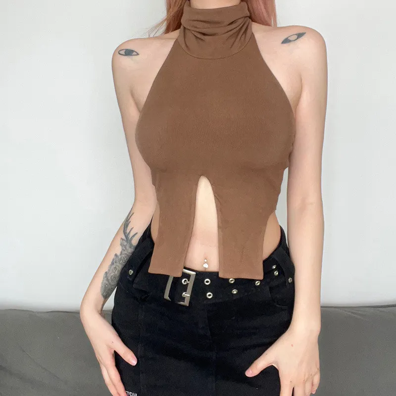 Pure Color High Collar Sexy Strapless Top Hollow Slit Knitting Short Vest 12 Pure Color High Collar Sexy Strapless Top Hollow Slit Knitting Short Vest - Image 10