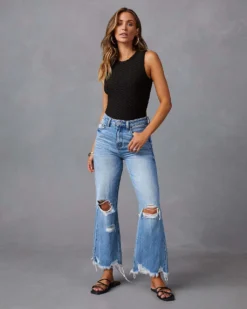 Tassels Washed Ripped Long Denim Pants Casual Wide-Leg Trousers -Women Fashion Shop 11c4288fdb837b1b