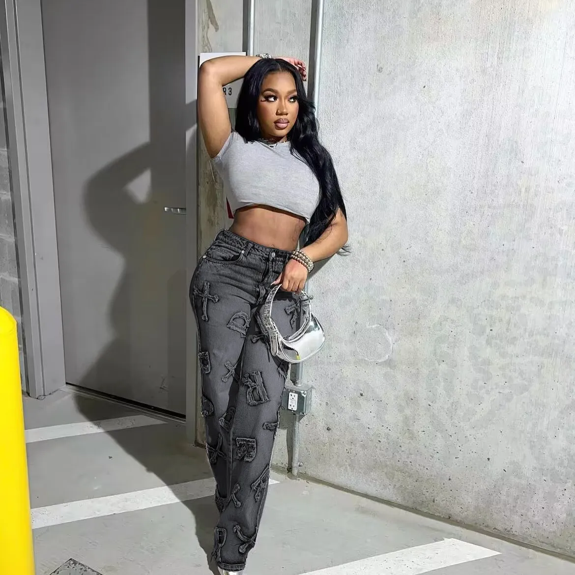 Women Casual Label Straight Denim Pants 12 Women Casual Label Straight Denim Pants - Image 10