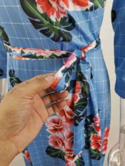 Autumn Three Quarter Sleeve Floral Printed Women's V Neck Maxi Dress -Women Fashion Shop 122a8cc0aca17101