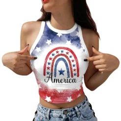Summer Fashion Women's Clothing American Flag Printing Sleeveless Short Vest -Women Fashion Shop 127859c264e23df3