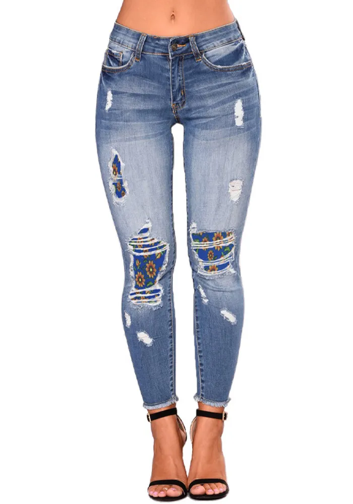 Fall New Fashion Ripped Patch Women Denim Pants Jeans 8 Fall New Fashion Ripped Patch Women Denim Pants Jeans - Image 6