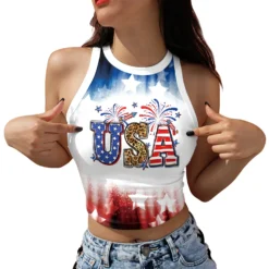Summer Fashion Women's Clothing American Flag Printing Sleeveless Short Vest -Women Fashion Shop 12f4cb00bb8bdcb7
