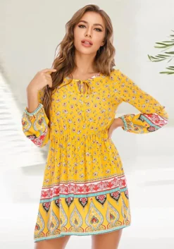 Women Boho Print Long Sleeve Dress -Women Fashion Shop 137af57c86172f6d