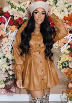 Single-breasted Buttons Casual Pu Dress