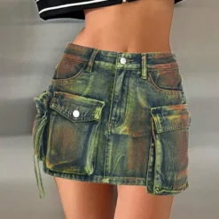 Distressed Multi-Pocket High-Waist Denim Mini Skirt Asymmetrical Leg-Length A-Line Skirt -Women Fashion Shop 13fd74b68372e667