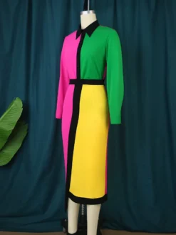 Women Color Block Long Sleeve Dress -Women Fashion Shop 1443834526a97075