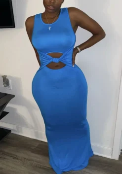 Sexy Women's Solid Color Sleeveless Cutout Women's Long Dress -Women Fashion Shop 145947107cf7bf10