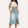 Autumn Women's Fashion Slit Patchwork Retro Denim Skirt -Women Fashion Shop 14745043de55242d