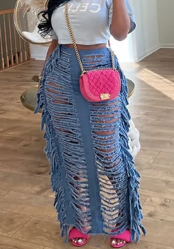 Women's Trendy Style Ripped Slit Fringed Denim Skirt -Women Fashion Shop 1482c1e10db8e84e
