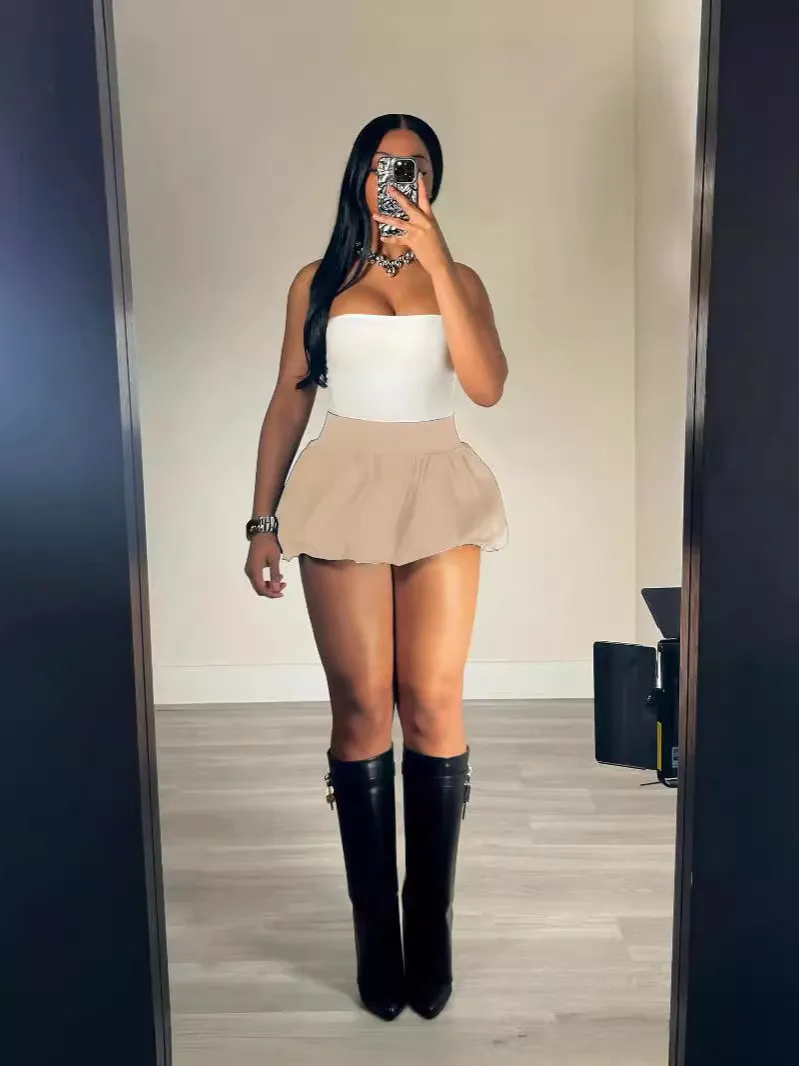 Women Solid Stretch Pleated Skirt Bubble Skirt 11 Women Solid Stretch Pleated Skirt Bubble Skirt - Image 9