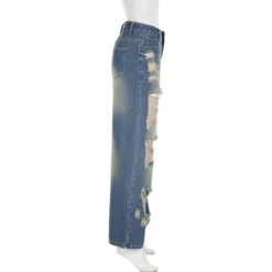 Women American Ripped Washed Loose Denim Straight Pants -Women Fashion Shop 14bb25943729a099