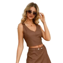 Chic Pu Leather Sleeveless Vest Slim Fit Women's Top -Women Fashion Shop 1531bfcdb93e7d35