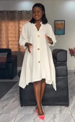 Women Solid Irregular Lantern Sleeve Dress -Women Fashion Shop 1587fd75b8590366