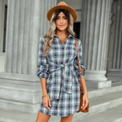 Women Fashion Plaid Lace-Up Shirt Dress 15 Women Fashion Plaid Lace-Up Shirt Dress -Women Fashion Shop 15be462d5a50261f