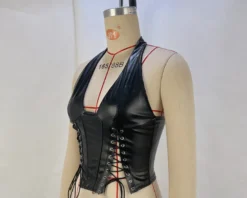 Women Pu Leather Halter Neck Sexy Lace-Up Tank Top -Women Fashion Shop 15fb27373a720066