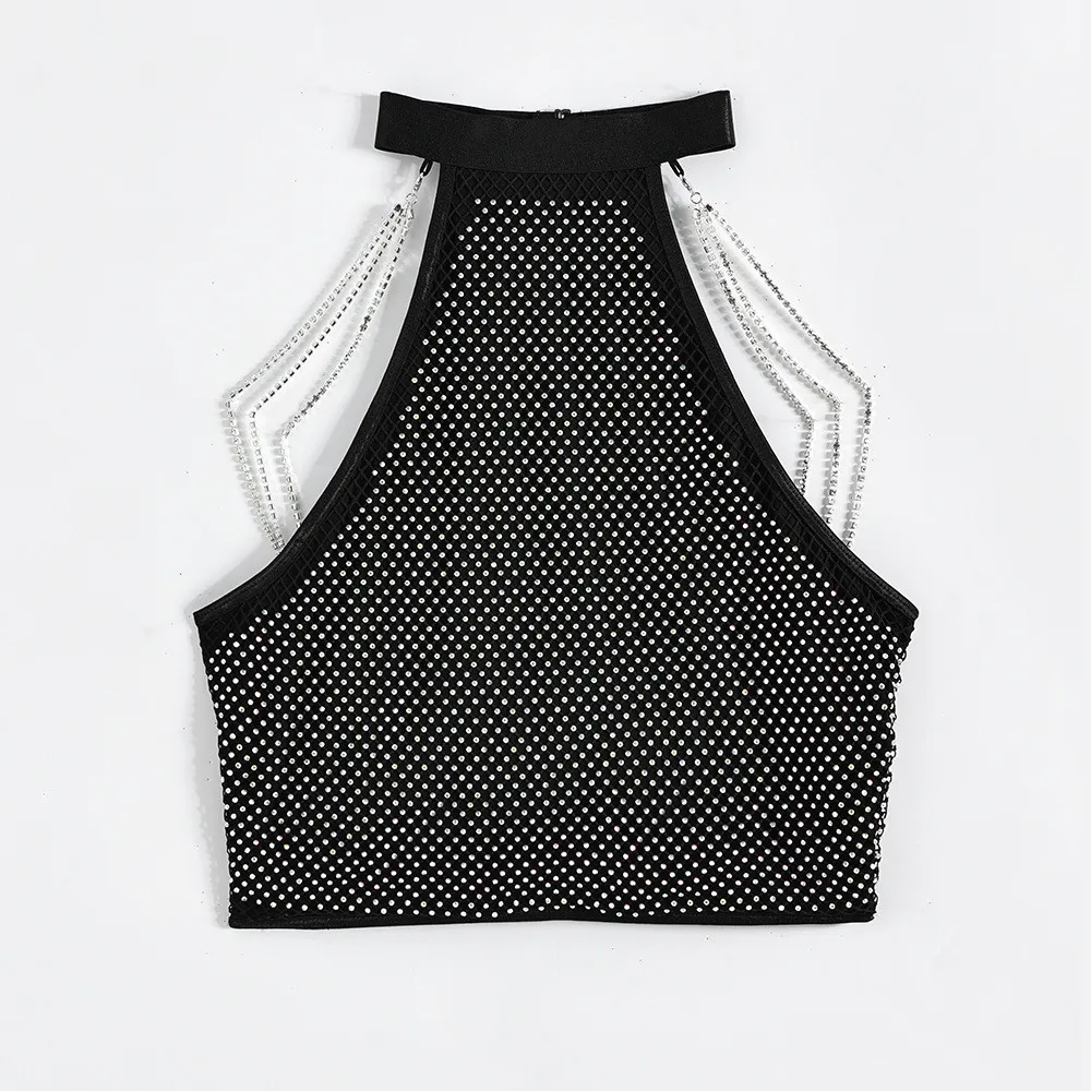 Women Sexy Halter Neck Metal Rhinestone Chain Crop Top 13 Women Sexy Halter Neck Metal Rhinestone Chain Crop Top - Image 11