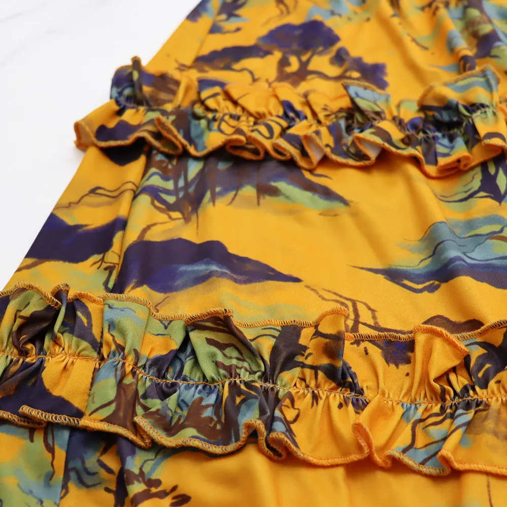 Women Deep V Sexy Camisole Ruffle Edge Print Backless Dress 11 Women Deep V Sexy Camisole Ruffle Edge Print Backless Dress - Image 9