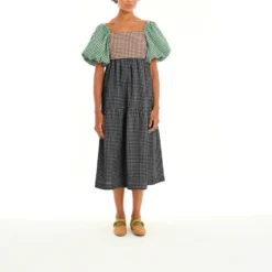 Women Color Block Backless Strappy Balloon Sleeve Dress -Women Fashion Shop 1773cafed08d76d1