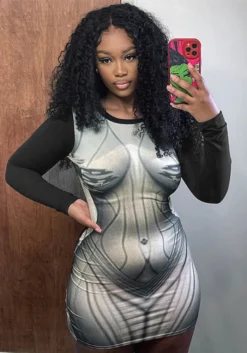 Women's Autumn Fashion Casual Print Long Sleeve Slim Round Neck Short Dress 32 Women's Autumn Fashion Casual Print Long Sleeve Slim Round Neck Short Dress -Women Fashion Shop 17ad9a9c72c7134d