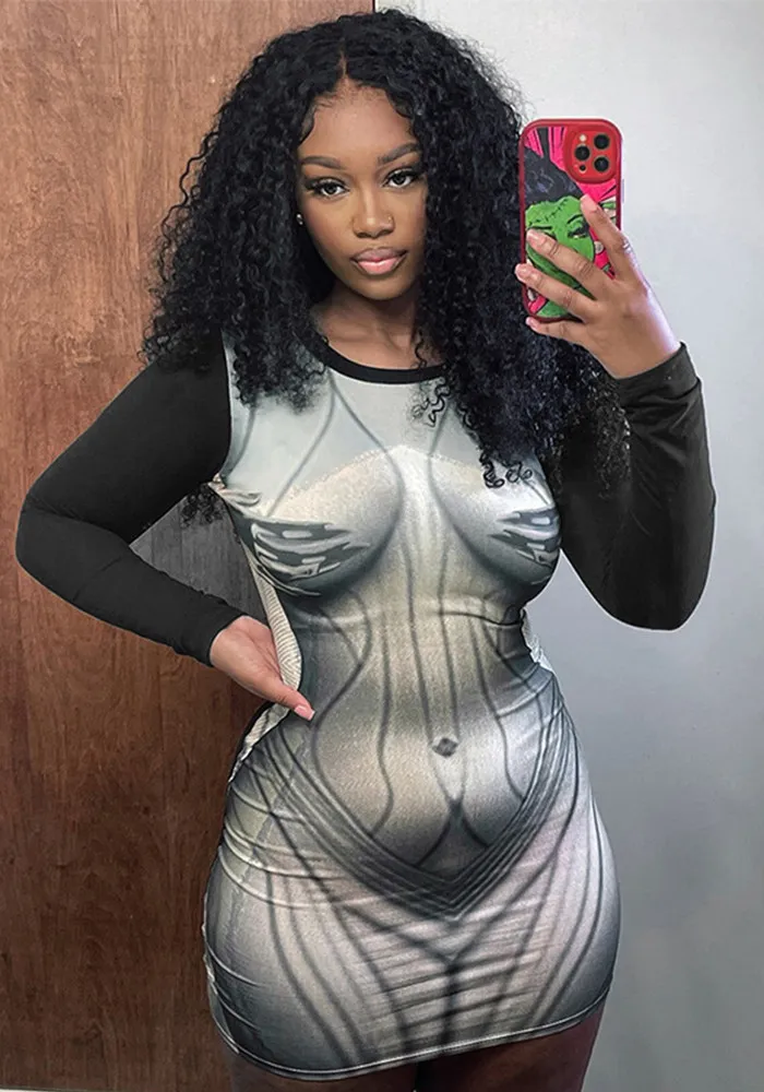 Women's Autumn Fashion Casual Print Long Sleeve Slim Round Neck Short Dress 17 Women's Autumn Fashion Casual Print Long Sleeve Slim Round Neck Short Dress - Image 15