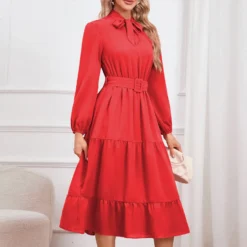 Elegant Slim Chic Tie Collar A-Line Casual Dress -Women Fashion Shop 17e2d36e6212b74e
