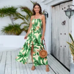 Women Bohemian Backless Slit Maxi Dress With Straps -Women Fashion Shop 17fce333e6d6a671