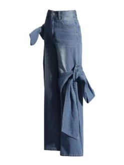 Lace-Up Pocket Wide Leg Straight Washed Denim Pants -Women Fashion Shop 1818f81eb3868c10