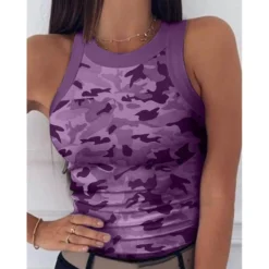 Women Round Neck Camo Print Sleeveless Top 36 Women Round Neck Camo Print Sleeveless Top -Women Fashion Shop 182e190f1d177880