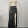 Women's High Slit PU Leather Long Skirt -Women Fashion Shop 1848ffacb6d6b41d