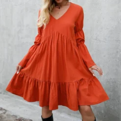 Women Fall Boho Loose Ruffle Long Sleeve Dress -Women Fashion Shop 188e8dd2e30a0298