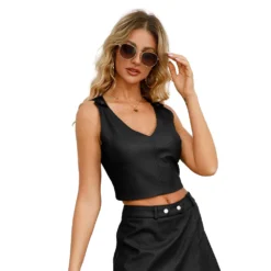 Chic Pu Leather Sleeveless Vest Slim Fit Women's Top -Women Fashion Shop 18fa3754a2b6caca
