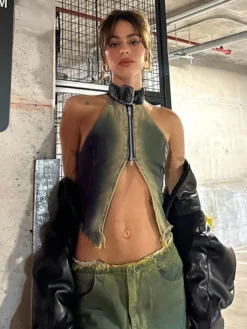 Women Sleeveless Halter Neck Backless Denim Tank Top -Women Fashion Shop 19eb22811c6c623b