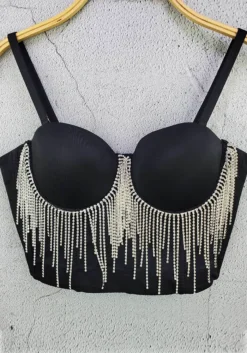 Women Rhinestone Tassel Chain Strap Bra Tank Crop Top -Women Fashion Shop 1a3741751f3a4dde