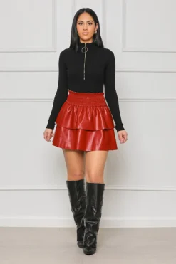 Ladies Fashion Sexy Pu Leather Pleated Double Layer Puffed Skirt -Women Fashion Shop 1a5b4c6b09445790