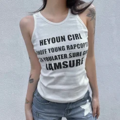 Letter Print White Camisole Women Outdoor Wear Basic Pullover Round Neck Slim Fit Basic Top 21 Letter Print White Camisole Women Outdoor Wear Basic Pullover Round Neck Slim Fit Basic Top -Women Fashion Shop 1a8f84d8f19d932e