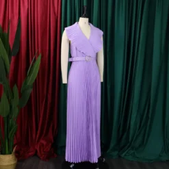 Women Summer Sexy Ruffled Pleated Maxi Dress With Belt -Women Fashion Shop 1aeb5b2d1f11190e