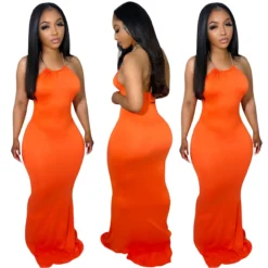 Women'S Fashion Solid Color Sexy Low Back Halter Neck Long Dress -Women Fashion Shop 1ddfefdcf8df9682