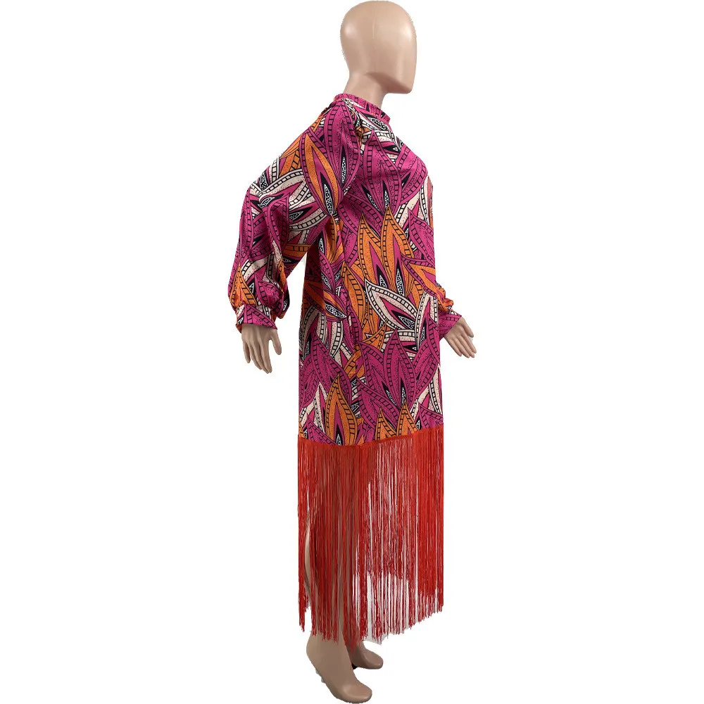 Women's Casual Print Fringed Maxi Dress 4 Women's Casual Print Fringed Maxi Dress - Image 2