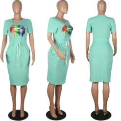 Classic Simple Casual Lip Drawstrings Waist Shirt Dress -Women Fashion Shop 1f0de882527bf232