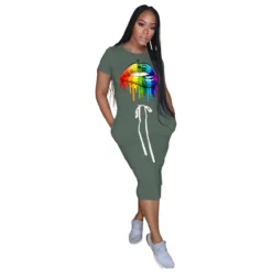 Classic Simple Casual Lip Drawstrings Waist Shirt Dress -Women Fashion Shop 1f29e2e43b6e9990