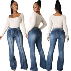 Trendy Patchwork Washed Denim Stretch Slim Bell Bottom Pants Flared Jeans -Women Fashion Shop 1f8f86371da70005