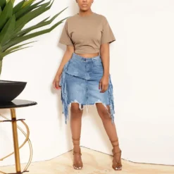 Fashion Ripped Tassel Wash Denim Sexy Bodycon Skirt Women -Women Fashion Shop 1fbfd64897b4928b